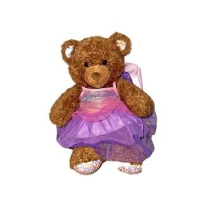 Brown Teddy Bear with Purple and Pink Dress 14’